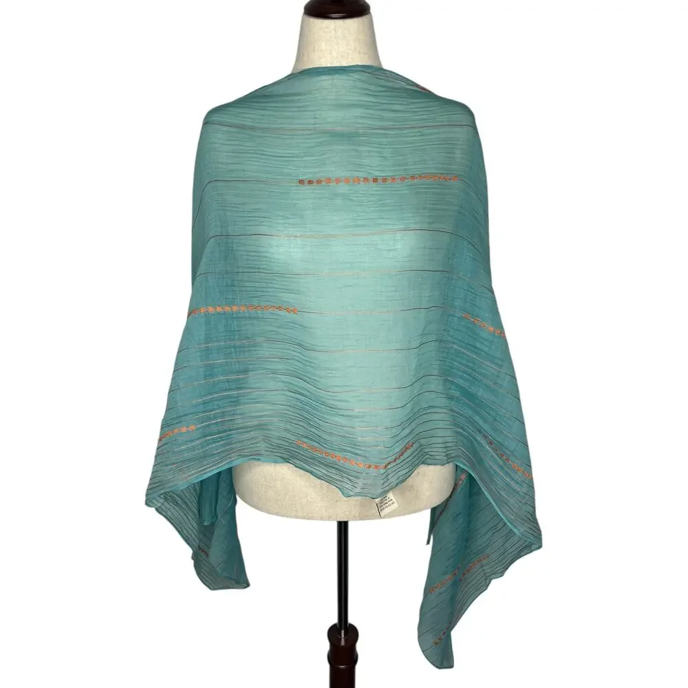 Neeru Kumar PAVO SF Scarf Teal Artisan Silk Cotton 72